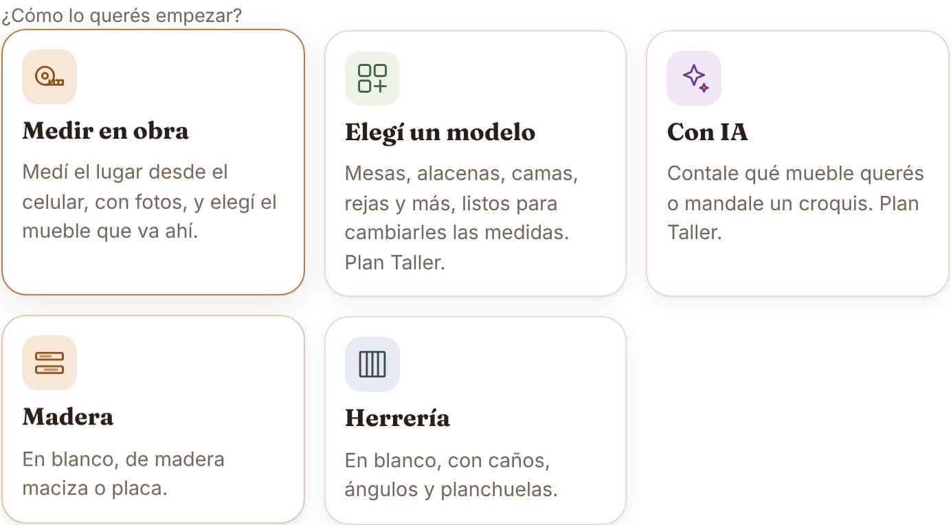 Las cinco formas de empezar un proyecto: medir en obra, elegir un modelo, con IA, madera o herrería